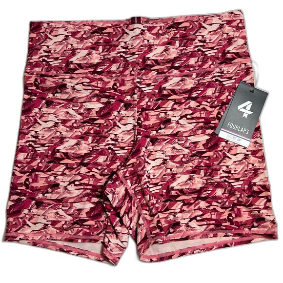 FourLaps NWT Arc Confetti Camo Pink High Rise Bike Workout Shorts Size XL - Picture 4 of 12